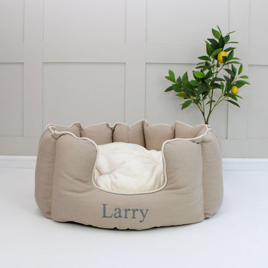 High Wall Bed For Cats With Removable Covers in Savanna Oatmeal by Lords & Labradors